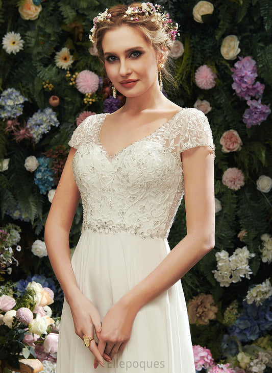 Chiffon V-neck Katharine Wedding Dresses Sequins Wedding Dress A-Line Floor-Length Beading Lace With