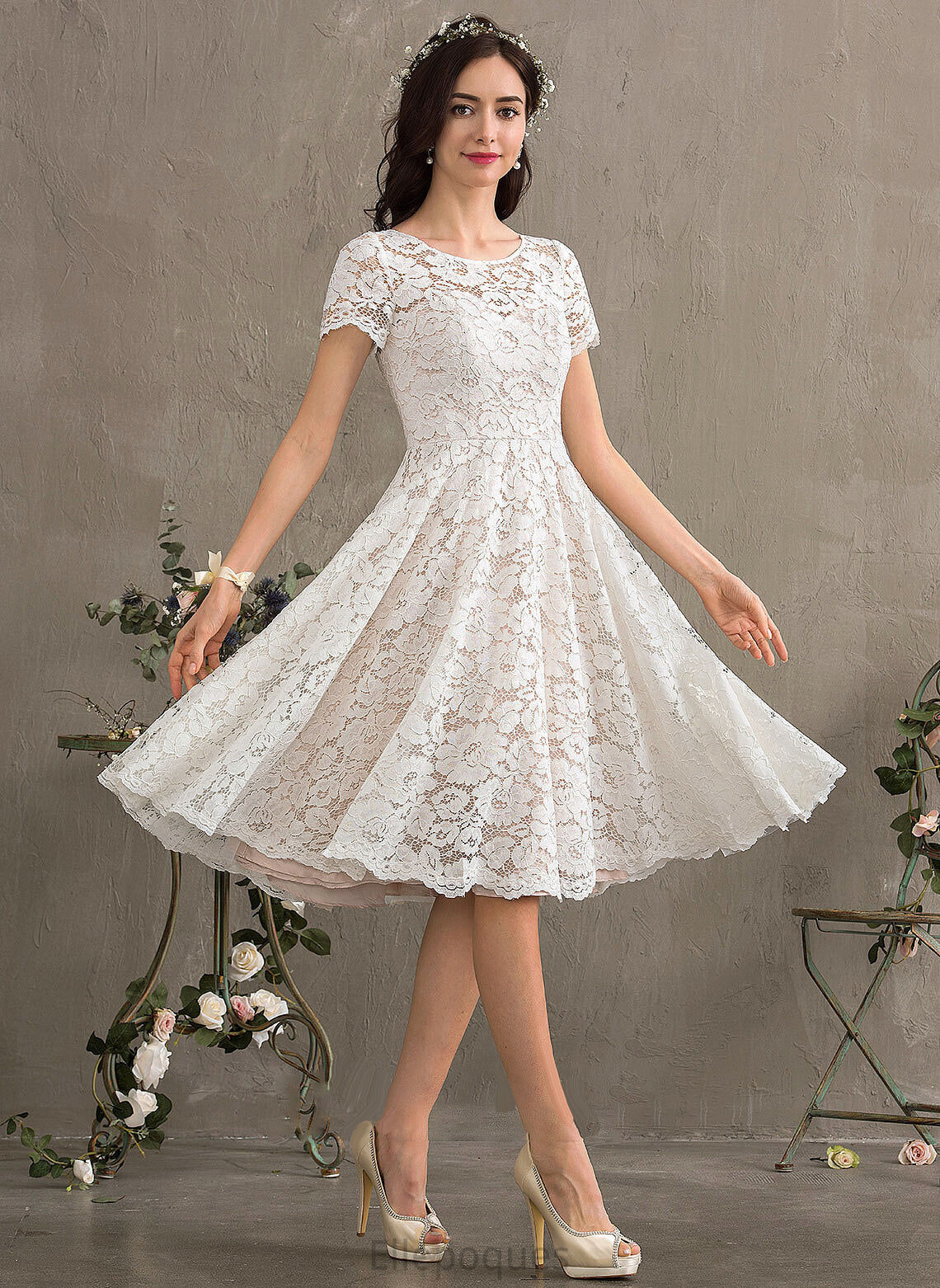 A-Line Dress Knee-Length Scoop Katelynn Neck Wedding Dresses Lace Wedding