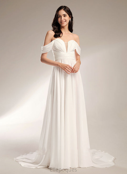 Wedding Dresses Kaya Wedding Train Off-the-Shoulder Dress With A-Line Pleated Court