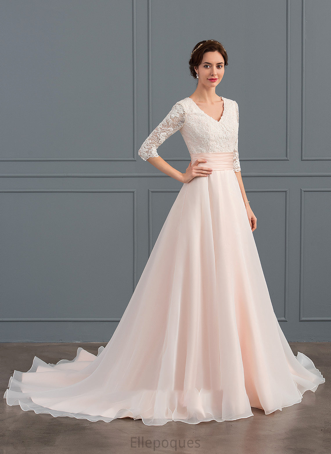 Organza With Wedding Dresses V-neck Train Ruffle Ball-Gown/Princess Dress Wedding Cierra Court