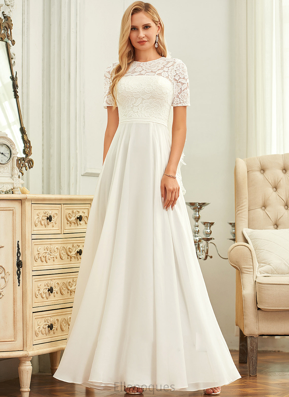 Scoop Neck Dress Jaylynn Chiffon Wedding Wedding Dresses A-Line Floor-Length Lace