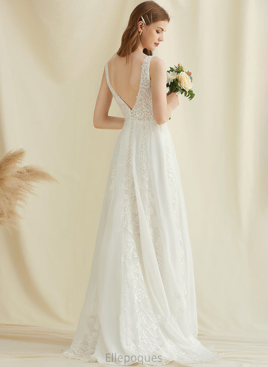 With Sequins A-Line Wedding Dress Wedding Dresses Train Chiffon Sweep Tabitha V-neck Lace