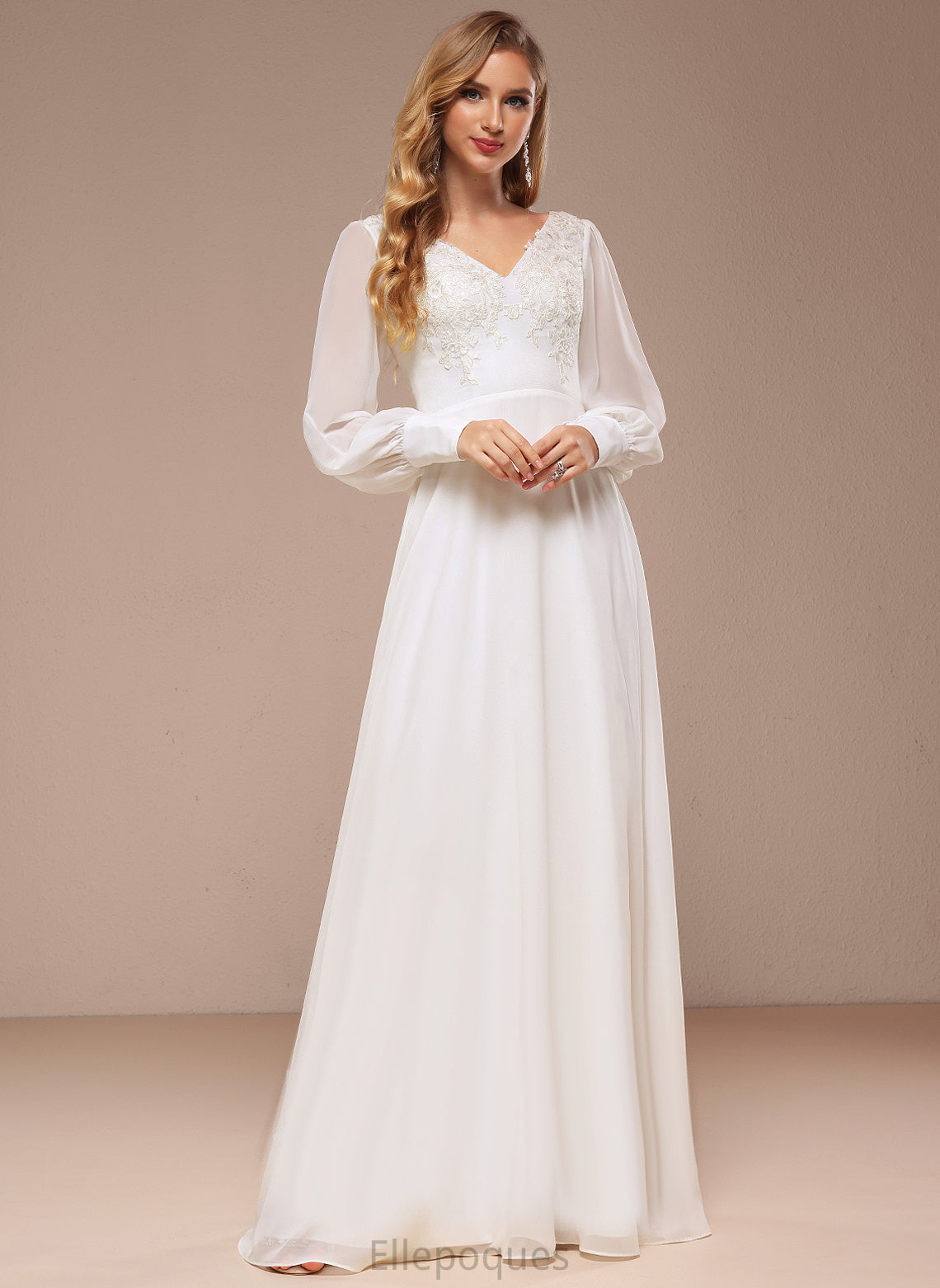 Lace Sequins Wedding Floor-Length Aubrey V-neck Wedding Dresses Dress With Chiffon A-Line