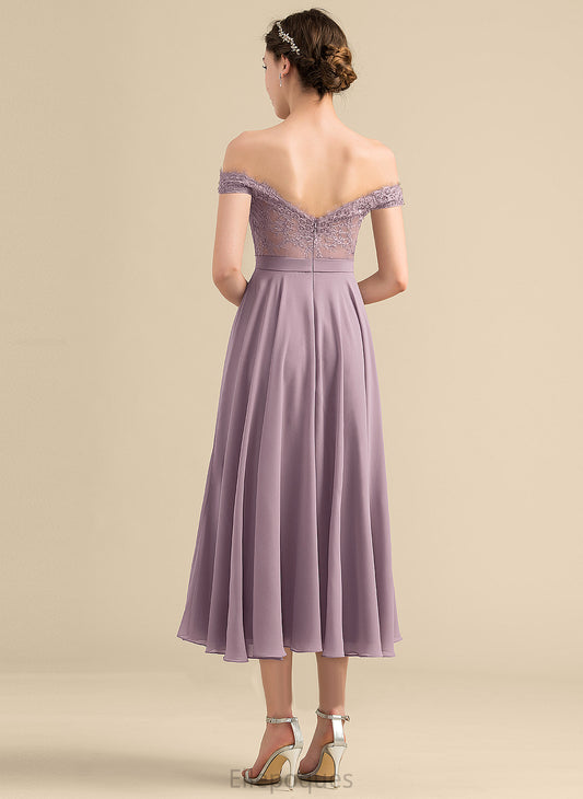 Dress Lace Off-the-Shoulder A-Line Chiffon Tea-Length With Beading Kaya Homecoming Dresses Homecoming