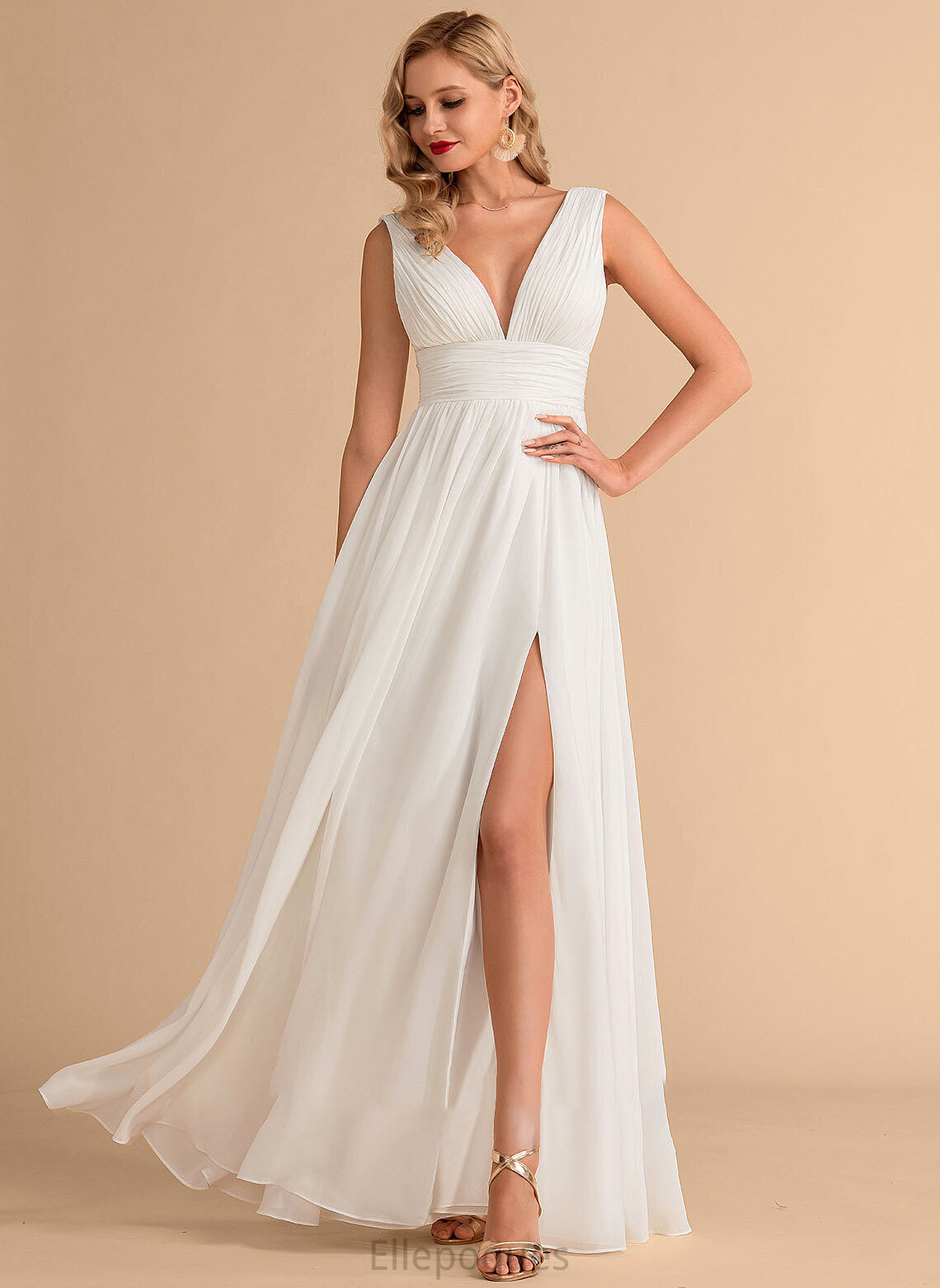 Floor-Length A-Line Chiffon Wedding Dresses Dress Front Anabelle With Split Wedding V-neck