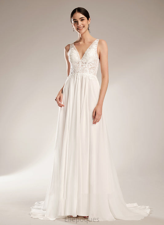 Train Beading A-Line V-neck Wedding Dresses Sequins With Chiffon Court Wedding Dress Serenity Lace