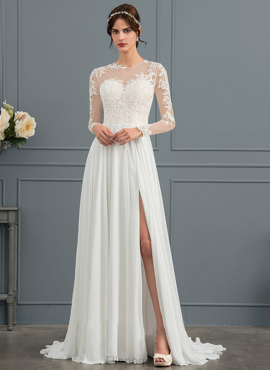 Dress Chiffon Split Sweep Illusion Appliques With Wedding Dresses Lace Hailee Train Front A-Line Tulle Wedding