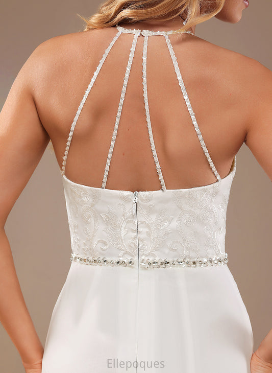 Sweep Wedding Dresses With Neck Train Sequins Lace Sydnee High Wedding A-Line Chiffon Beading Dress Lace