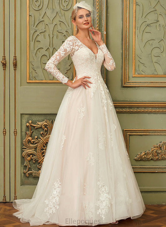 Ball-Gown/Princess Wedding Dress Lace Wedding Dresses Court V-neck Tulle Train Sydney