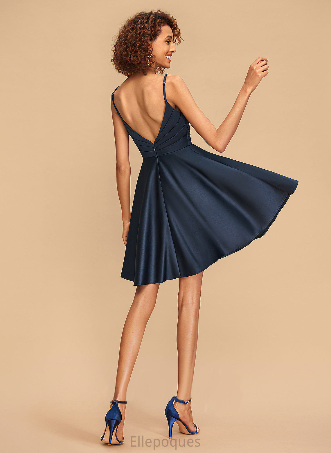 Ana Homecoming Short/Mini Satin Ruffle A-Line Homecoming Dresses Beading V-neck Sequins With Dress