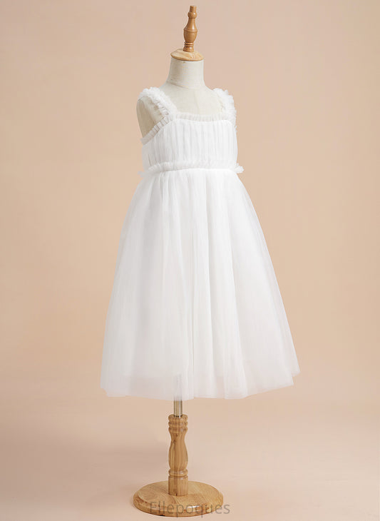 Neckline Flower Girl Dresses - Tulle Square Sleeveless Kaelyn Dress Knee-length Girl Flower A-Line