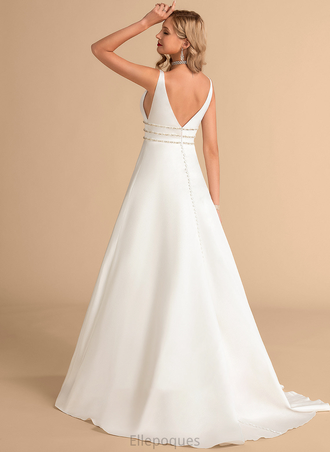 Dress Wedding Dresses Wedding With V-neck Nicola Beading Ball-Gown/Princess Satin Sweep Train