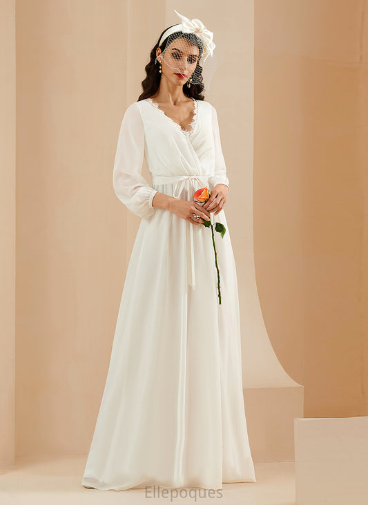 Floor-Length Dress V-neck Chiffon Lace Annalise Wedding A-Line Wedding Dresses