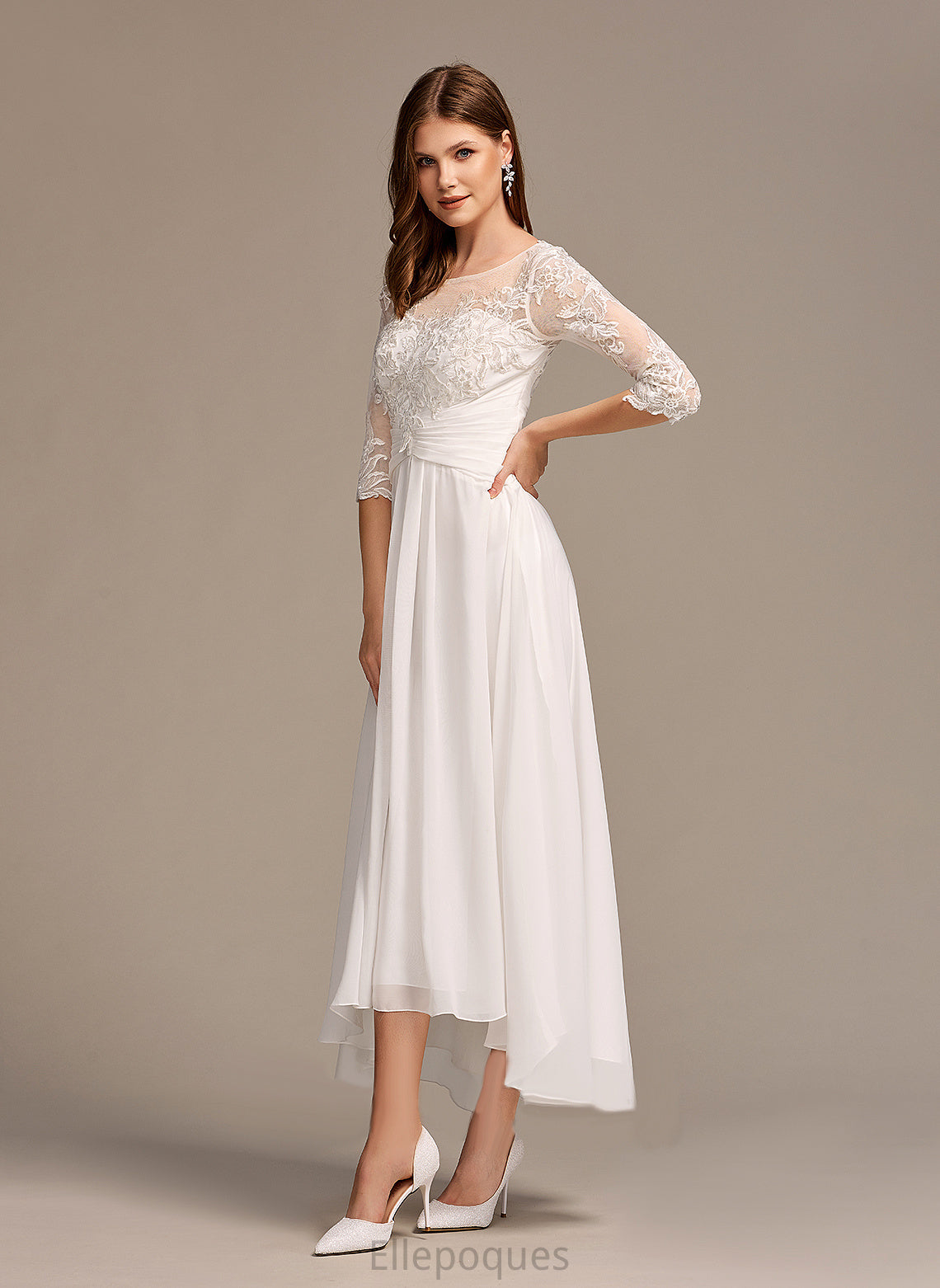 Dress Lace Asymmetrical Alanna A-Line With Wedding Dresses Illusion Wedding Chiffon