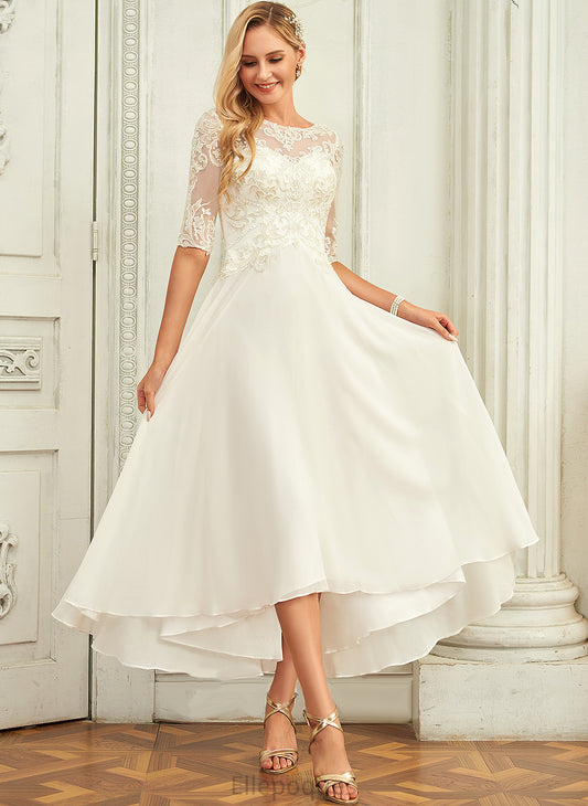 Sequins Dress Wedding Asymmetrical Beading With A-Line Lace Chiffon Fatima Wedding Dresses Scoop