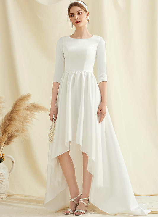 Wedding Dresses A-Line Neck Nyla Scoop Satin Wedding Asymmetrical Dress With Pockets