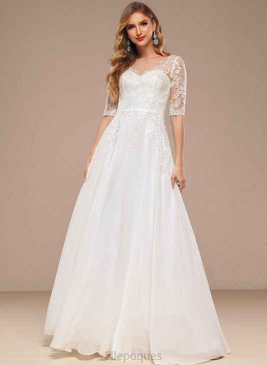 A-Line Wedding V-neck Dress Wedding Dresses Floor-Length Patti Lace Chiffon