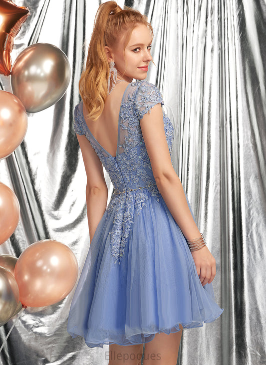 Appliques Dress Short/Mini A-Line Homecoming Dresses Kylee Beading Lace Neck Scoop Lace With Tulle Homecoming