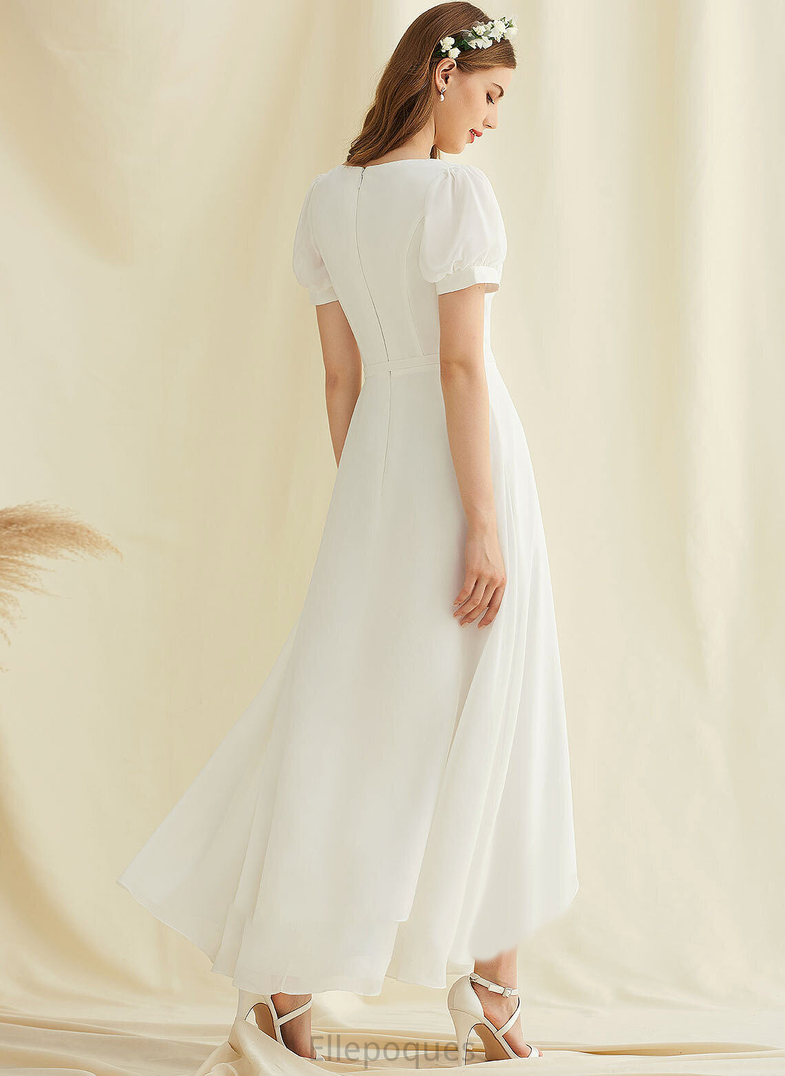 Carolina Dress A-Line Wedding Asymmetrical Wedding Dresses V-neck Chiffon