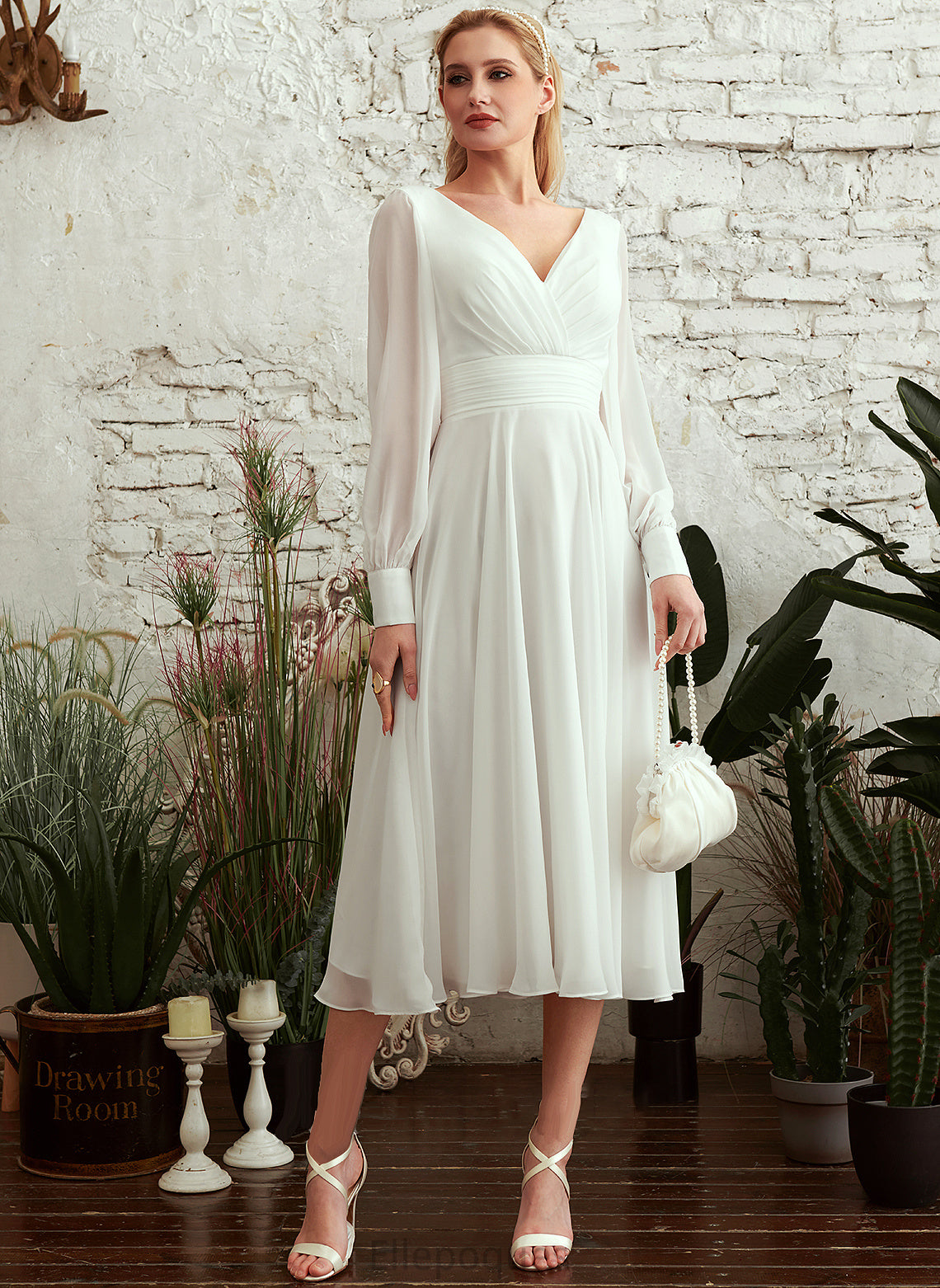 Dress Wedding Georgia A-Line V-neck Tea-Length Wedding Dresses