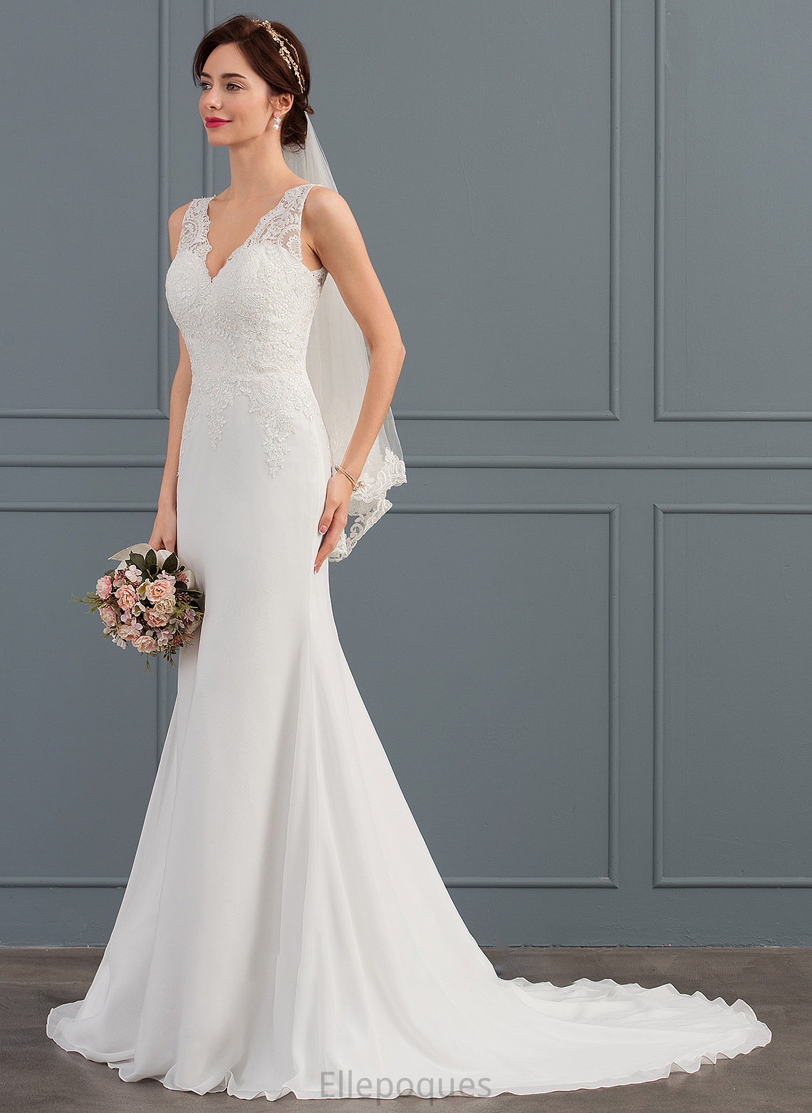 Chiffon Dress Wedding Dresses Train Wedding Trumpet/Mermaid V-neck Court Norma