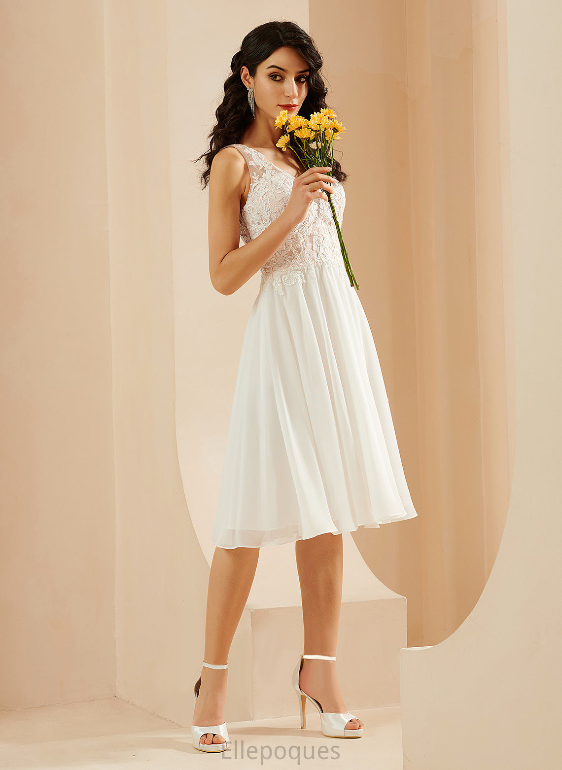 With Dress Lace V-neck Knee-Length Chiffon A-Line Wedding Sequins Wedding Dresses Meredith