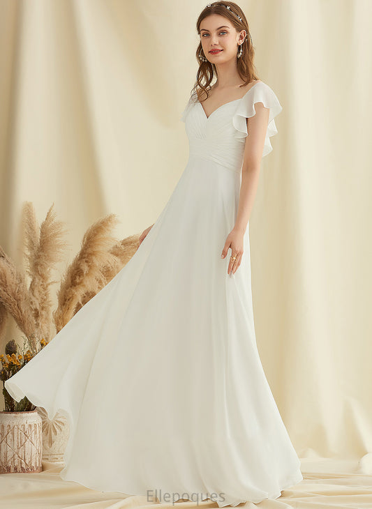 V-neck Wedding Dresses Dress Wedding Floor-Length Ruffle With Chiffon A-Line Jaycee