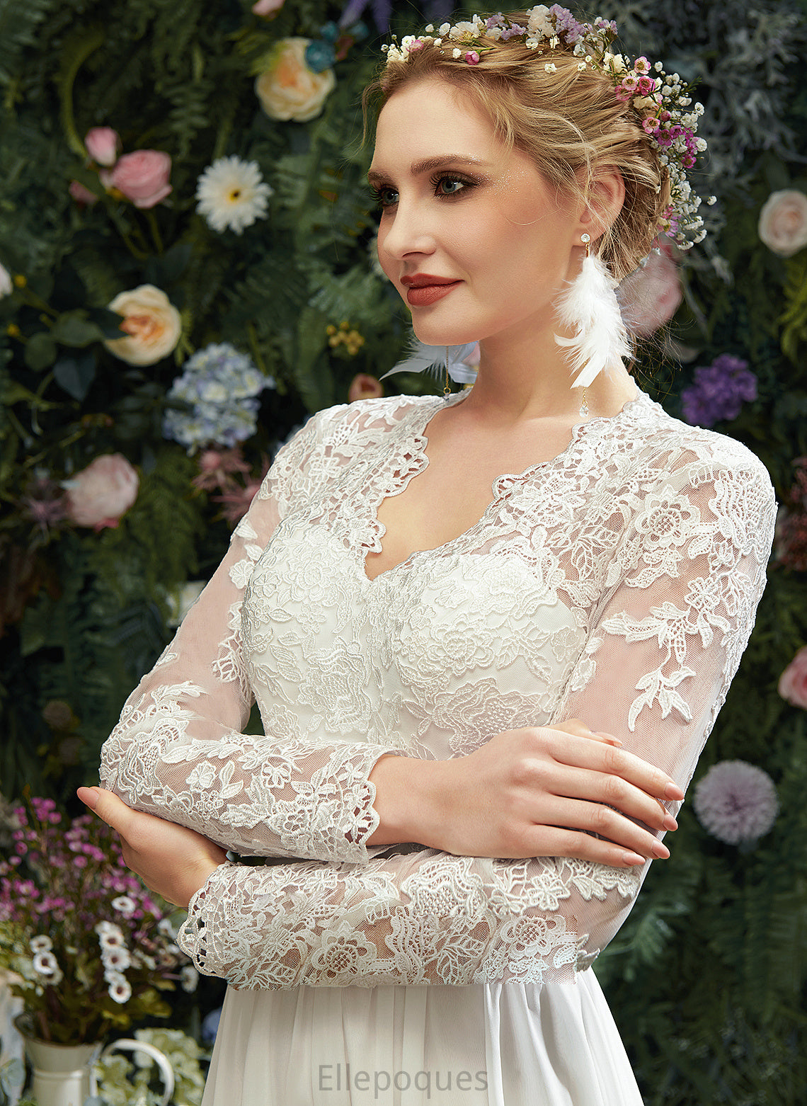 Floor-Length Lace Wedding Dresses A-Line Wedding With Felicity V-neck Dress