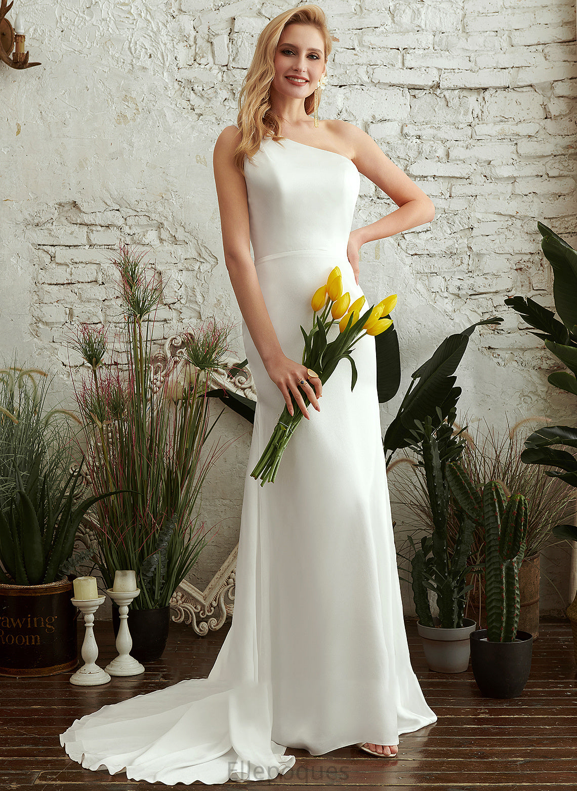 Trumpet/Mermaid Millicent Dress Wedding Sweep Train One-Shoulder Wedding Dresses