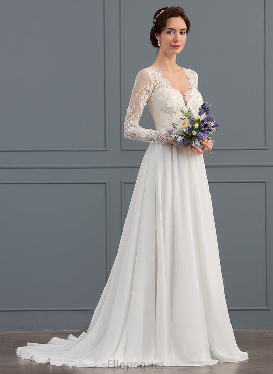 Train Wedding Sweep Dress With Adyson Chiffon V-neck Wedding Dresses A-Line Beading Sequins