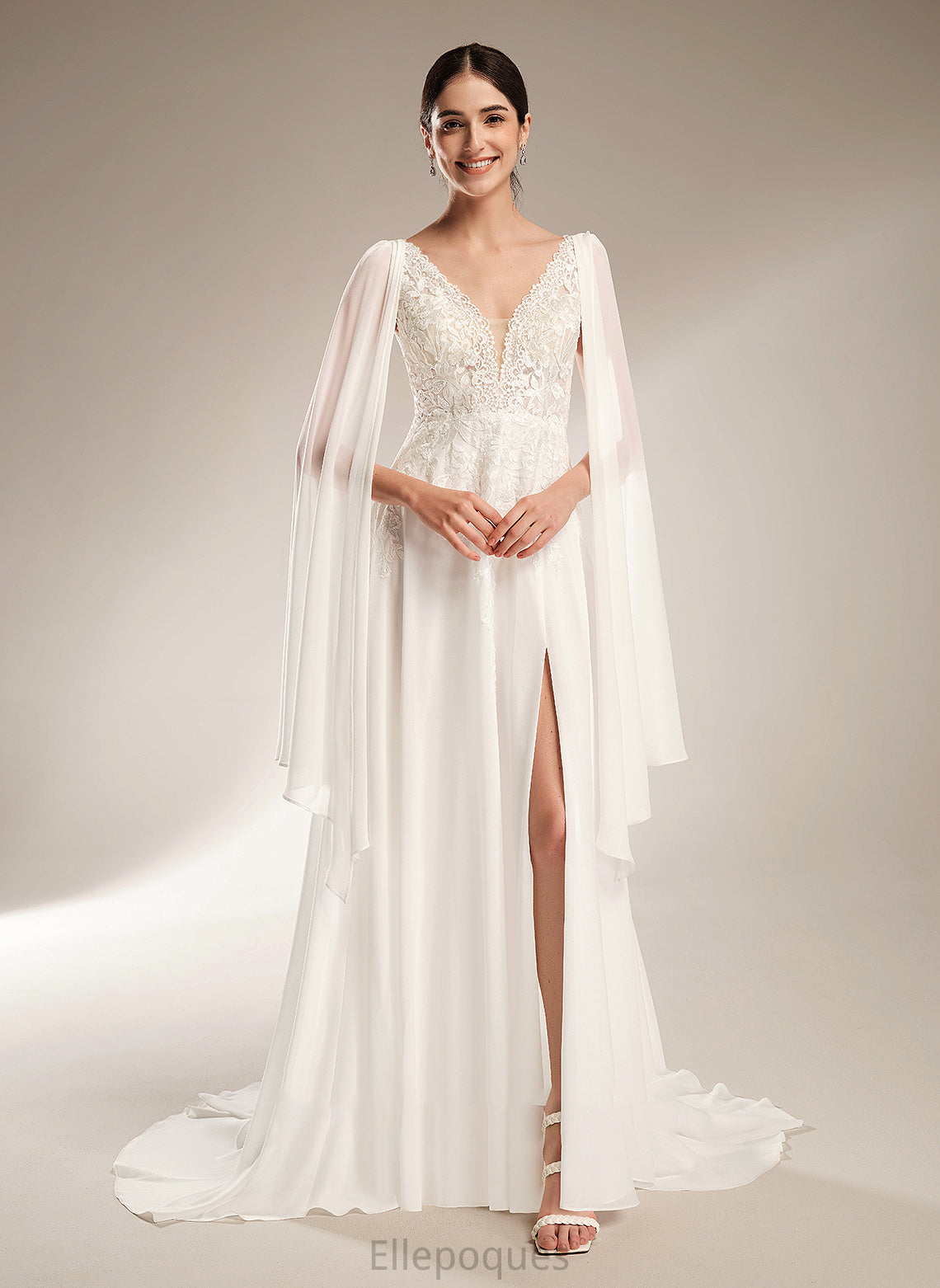 Train V-neck Wedding Dress A-Line Wedding Dresses Madisyn Court Sequins With