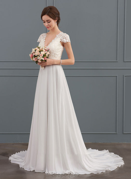 Dress A-Line Harmony Ruffle Train Wedding Chiffon V-neck With Wedding Dresses Sweep