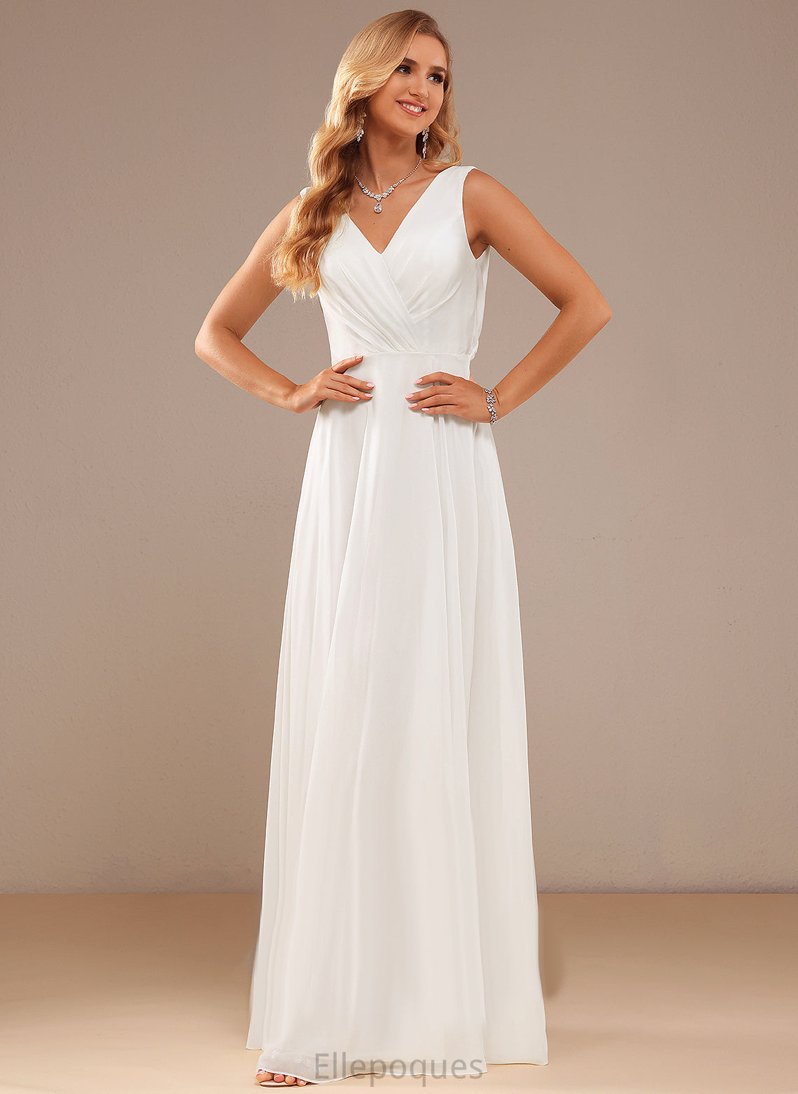 Dress Floor-Length A-Line V-neck Wedding Chiffon Lace Wedding Dresses Gladys