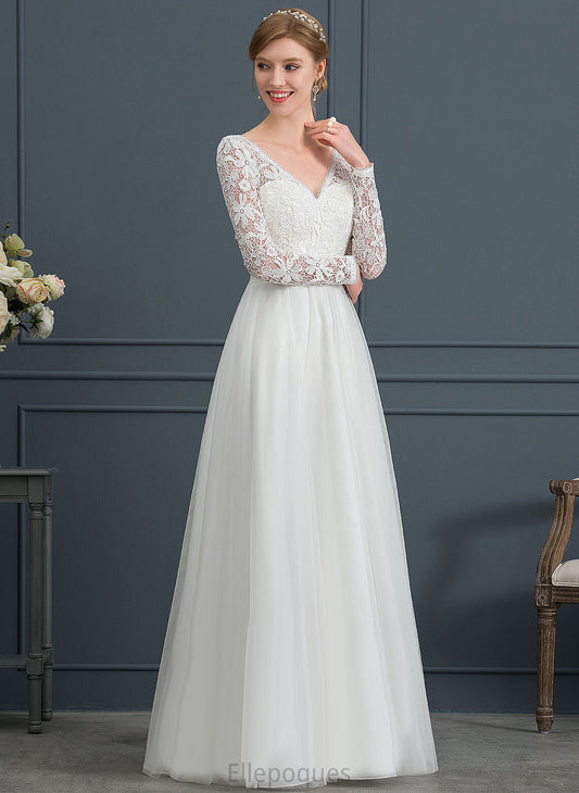 Lace Floor-Length A-Line Ingrid Wedding Tulle Wedding Dresses V-neck Dress