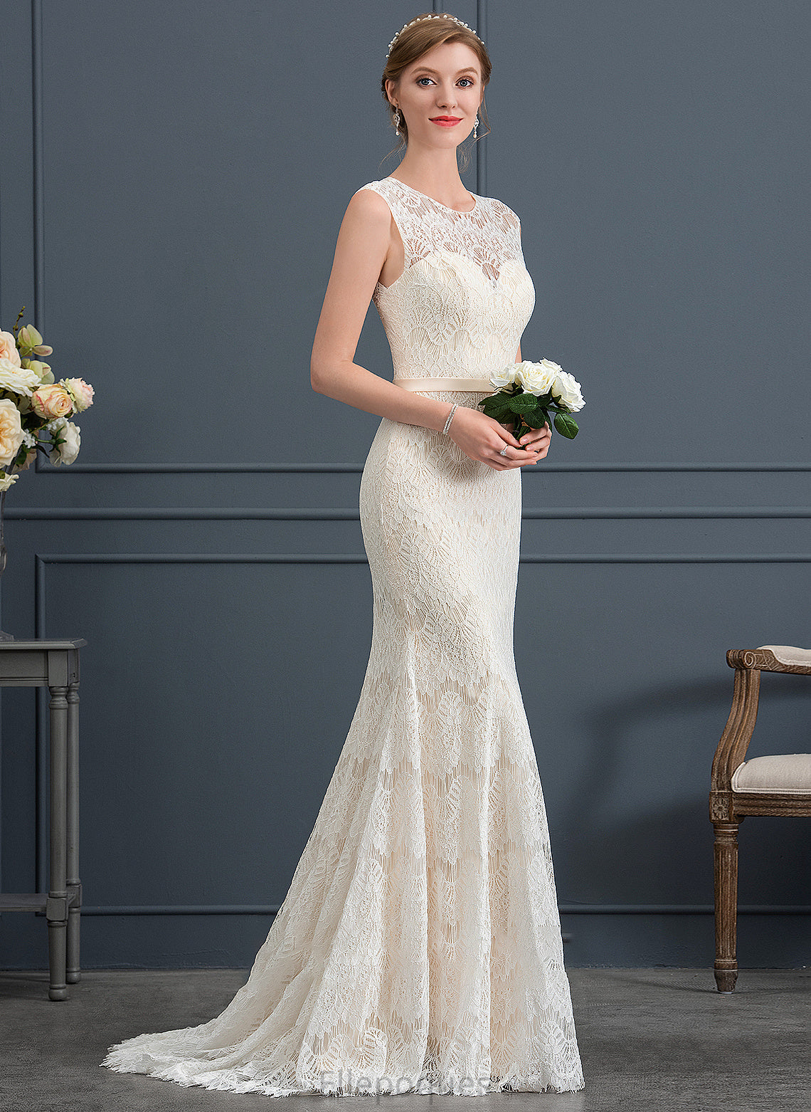 Dress Neck Wedding Dresses Trumpet/Mermaid Wedding Scoop Alejandra Train Lace Sweep