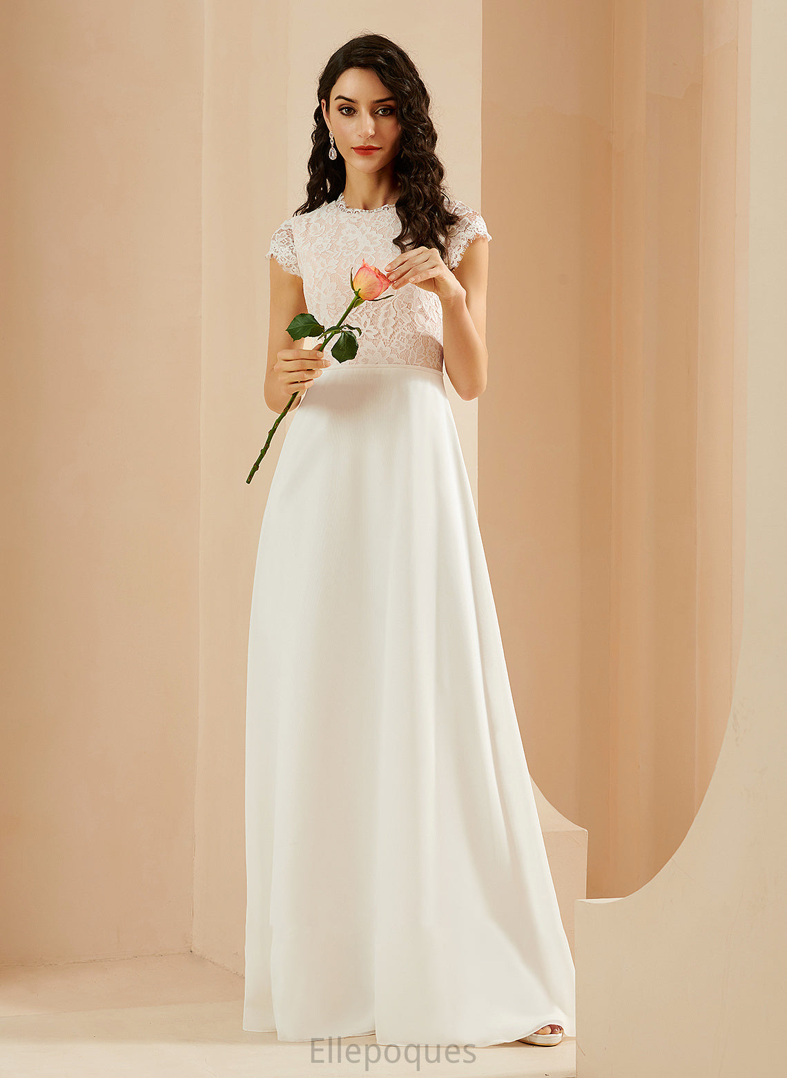 Floor-Length Neck Wedding Dresses Wedding Rose Lace With Dress A-Line Scoop