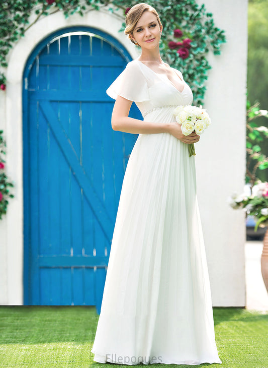 Floor-Length Beading Julissa Wedding With Pleated Wedding Dresses V-neck Chiffon Dress Empire