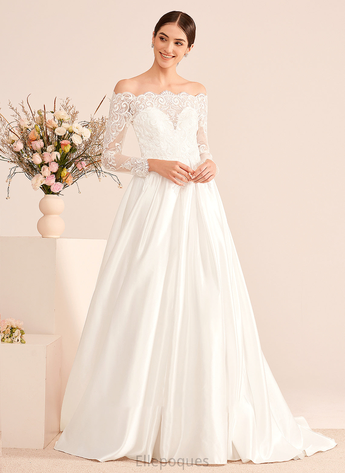 Off-the-Shoulder With Train Wedding Wedding Dresses Dress Jemima Ball-Gown/Princess Lace Court