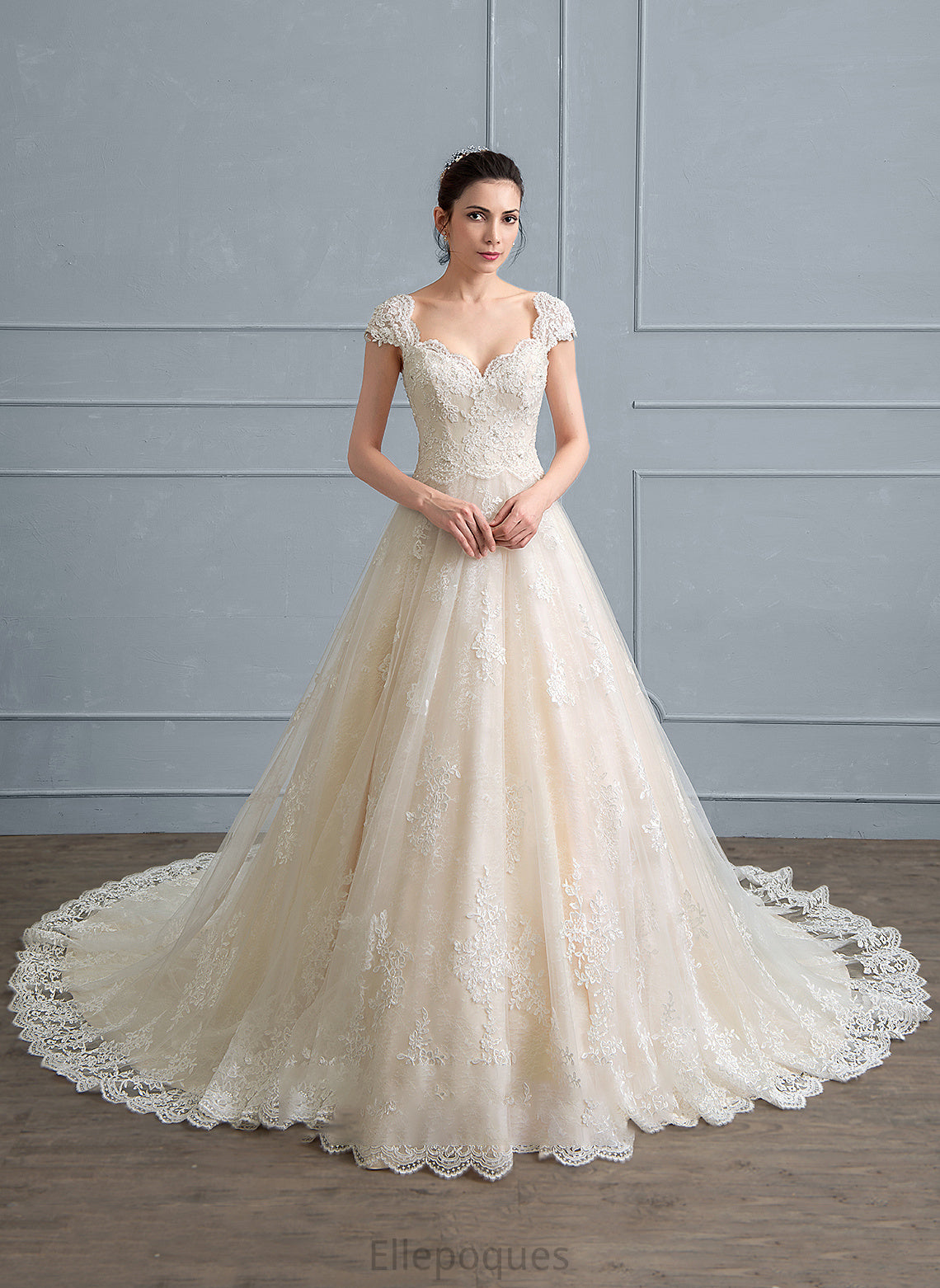 Sequins With Cathedral Ball-Gown/Princess Sweetheart Evangeline Tulle Lace Dress Wedding Dresses Train Wedding Beading