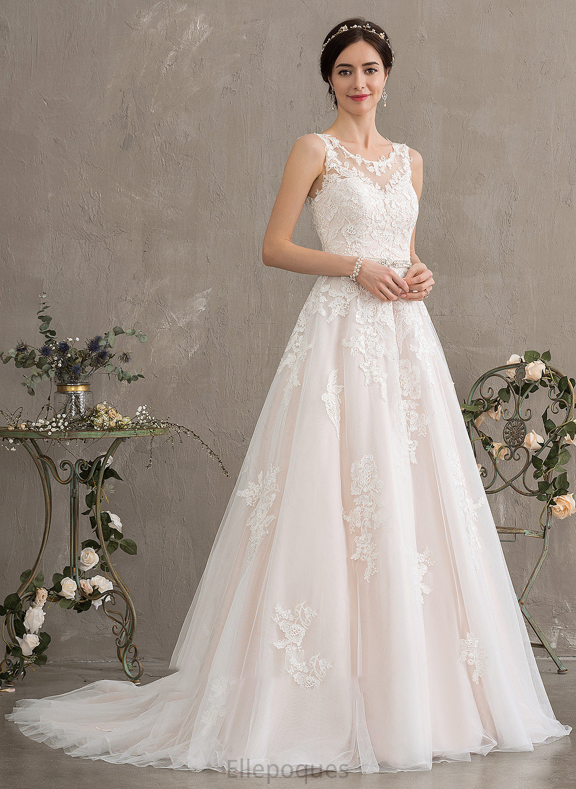 Beading Neck Scoop Wedding Dresses Train With Wedding Dress Susie Ball-Gown/Princess Sequins Tulle Court