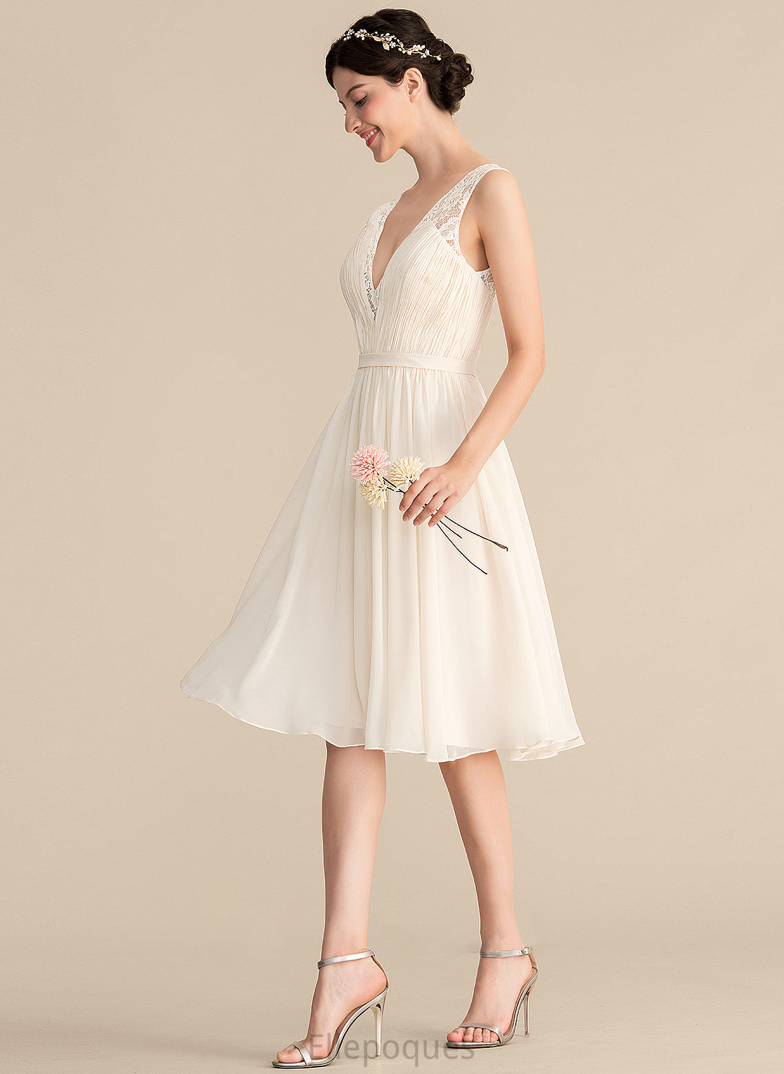 V-neck Dress Ashanti Knee-Length With Wedding A-Line Lace Wedding Dresses Chiffon Ruffle