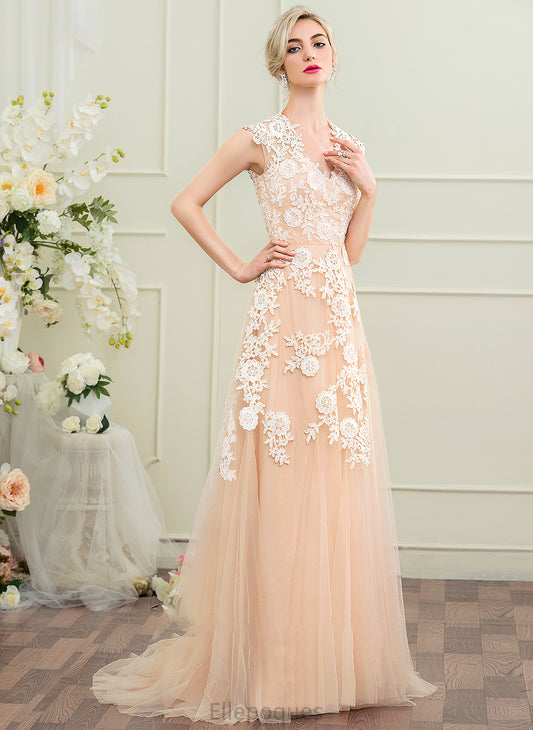 Wedding Dresses Tulle Sweep A-Line Train Alaina V-neck Dress Wedding