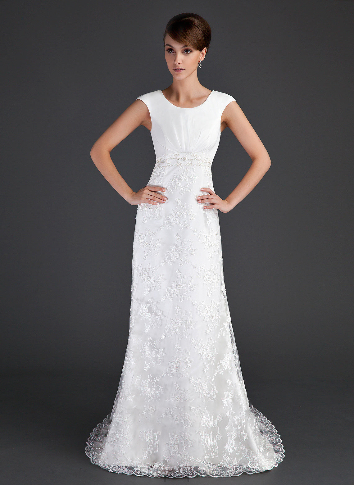 Wedding Dresses Lace With Court Ruffle Wedding Chaya Neck Dress Train Scoop Beading Sheath/Column