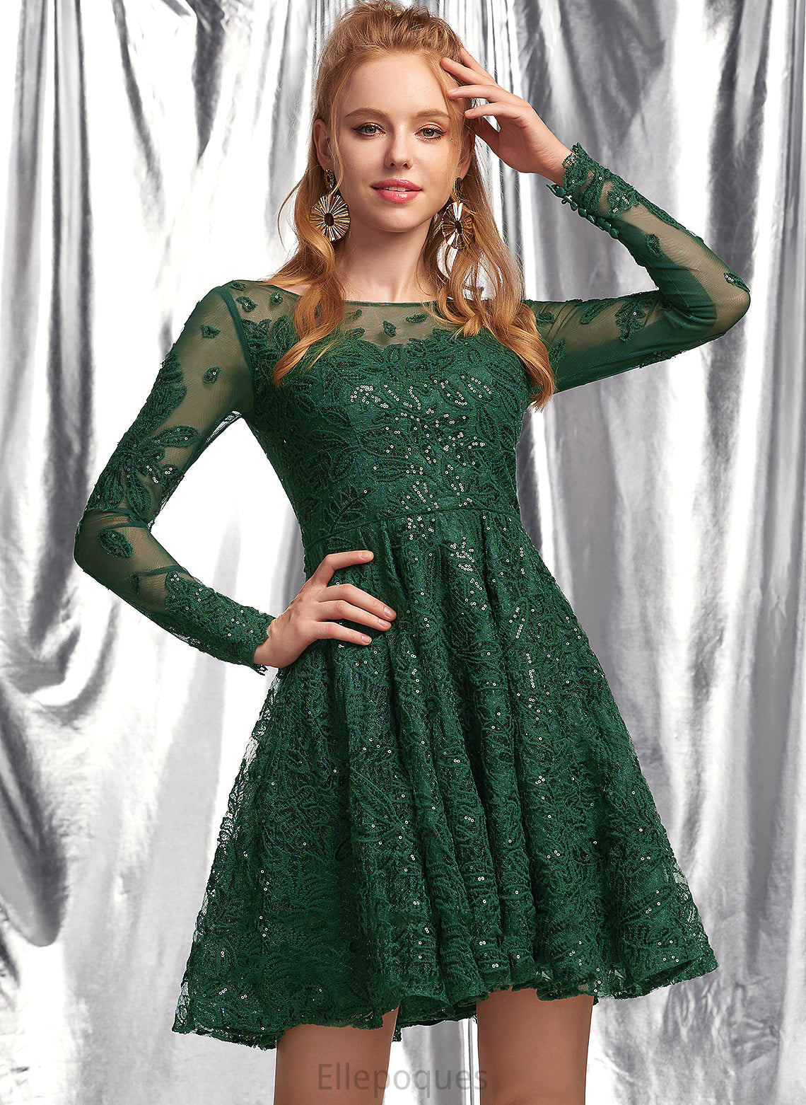 With Scoop Sequins Neck Lace A-Line Homecoming Homecoming Dresses Lace Short/Mini Dress Sophia