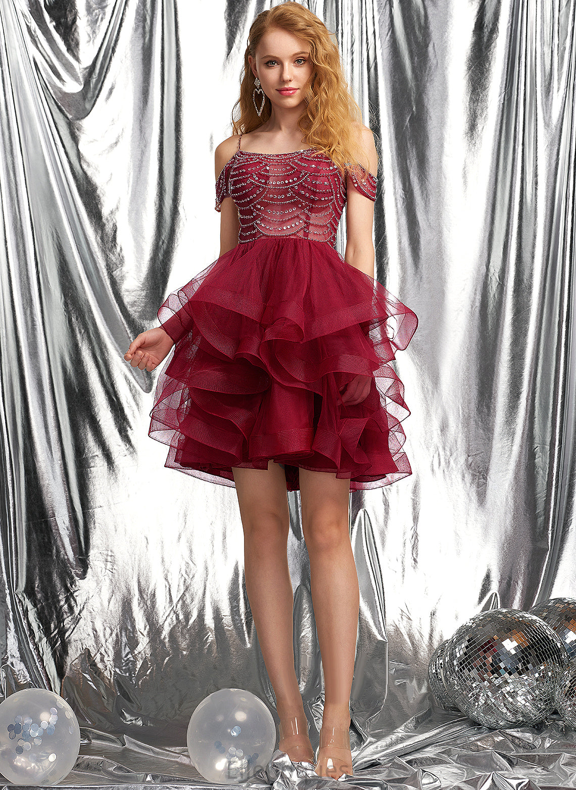 With Beading Short/Mini Dress Elisabeth Sequins Scoop Neck Homecoming Tulle Homecoming Dresses Ball-Gown/Princess