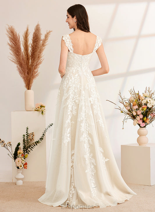 Sequins Train Dress Tulle Carlie Sweep Lace Wedding Dresses With Off-the-Shoulder Wedding Beading A-Line