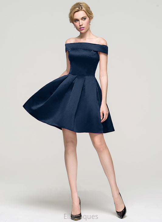 Off-the-Shoulder Short/Mini Satin Dress Homecoming Sienna Homecoming Dresses A-Line