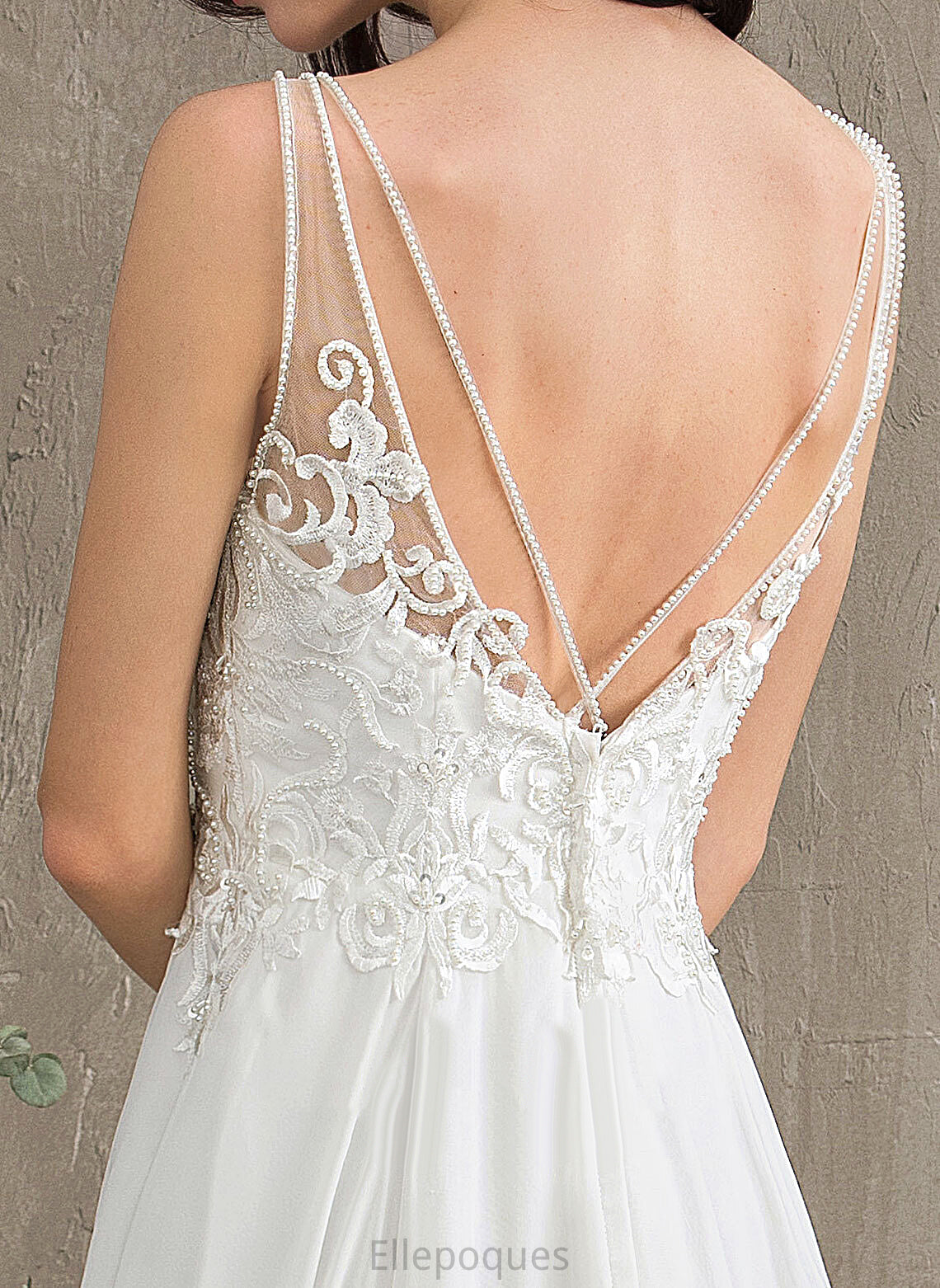 Lace Dress Sofia V-neck Chiffon With Beading Train Sequins A-Line Split Front Sweep Wedding Dresses Wedding