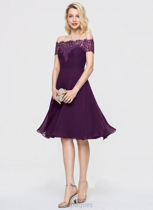 A-Line With Homecoming Dresses Lace Homecoming Dress Off-the-Shoulder Chiffon Beading Emma Knee-Length