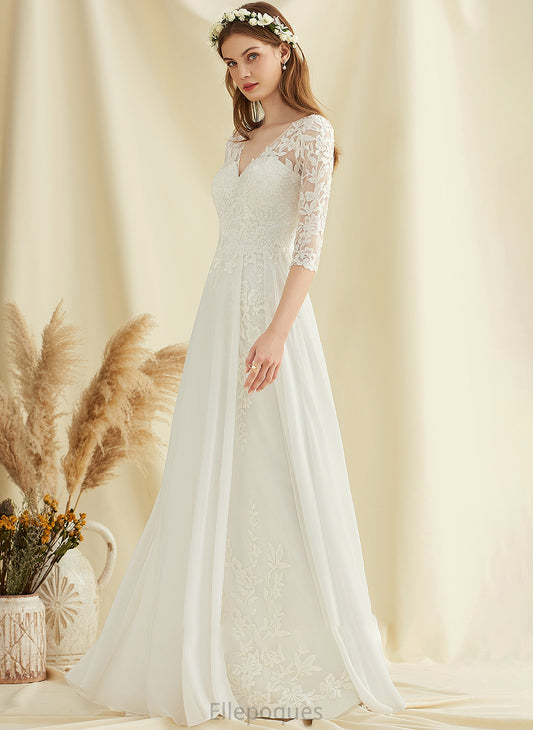 Floor-Length Wedding Dress A-Line Wedding Dresses Chiffon Zoie V-neck Lace